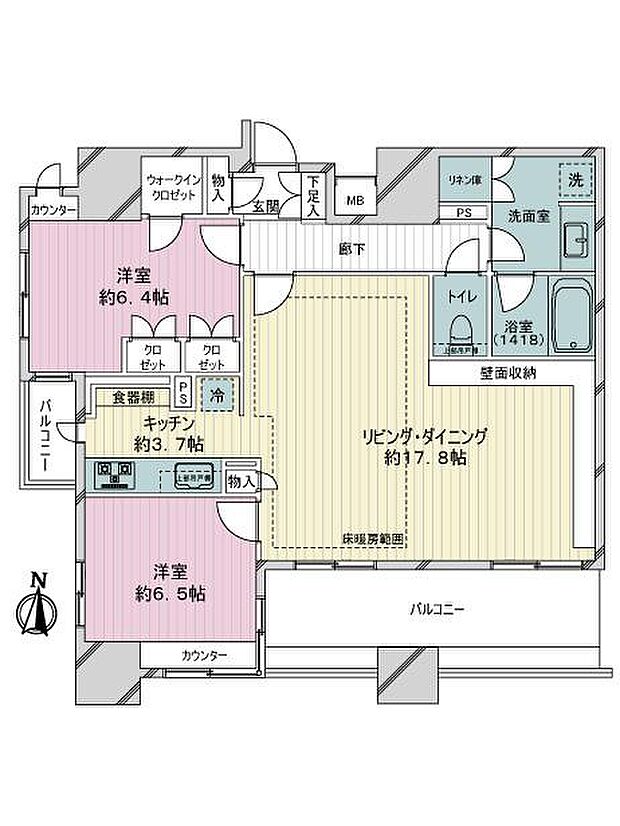 オープンレジデンシア名古屋栄(2LDK) 11階の間取り