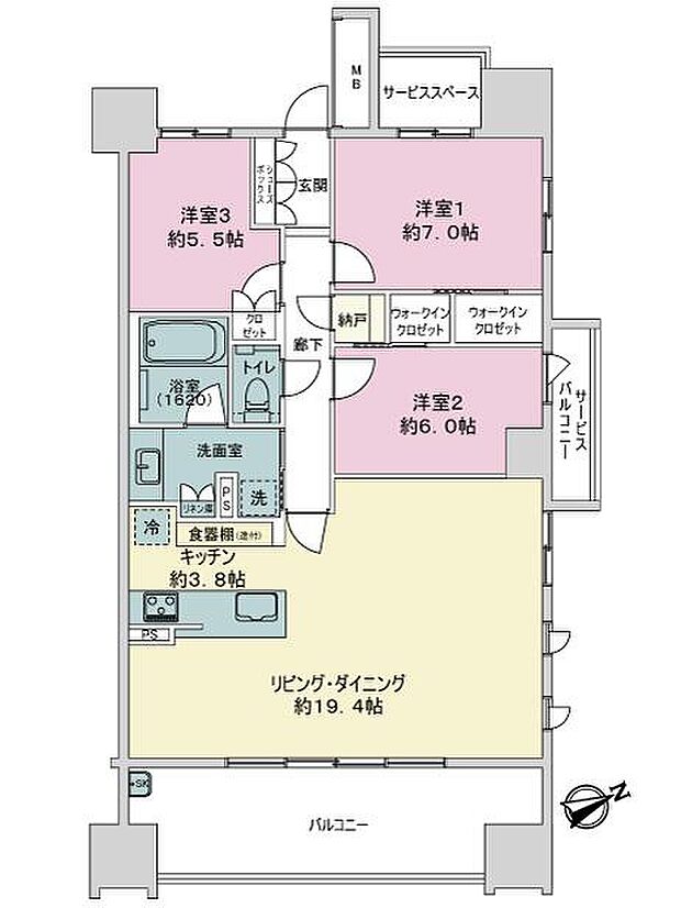 ザ・パークハウス名古屋　ディライトスクエア(3LDK) 12階の間取り