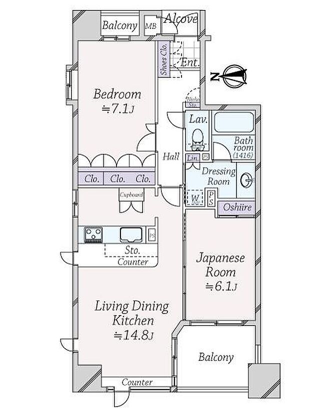 プレサンス大手通シティライフ(2LDK) 6階の間取り