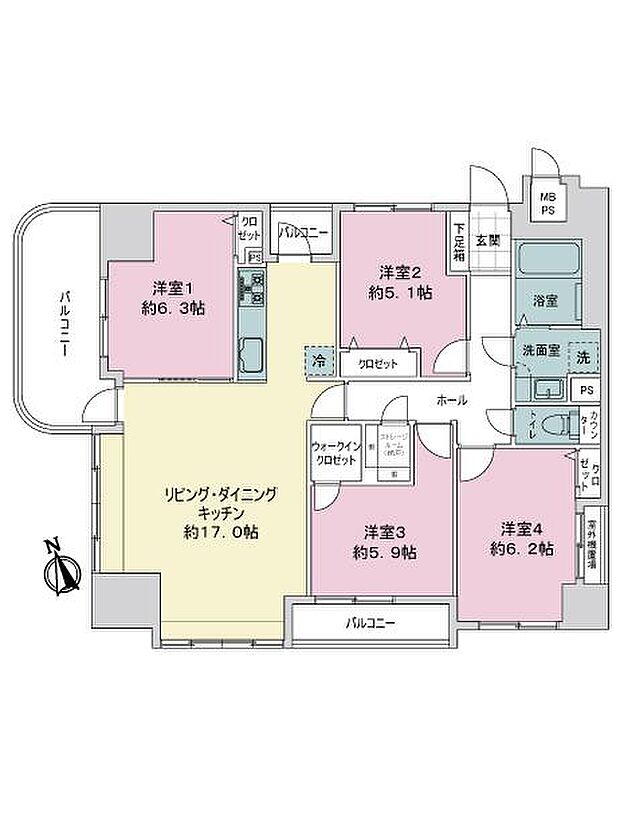 ライオンズマンション日吉町第2(4LDK) 5階の間取り