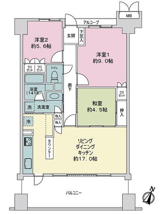 サーパス薬院(3LDK) 9階の間取り