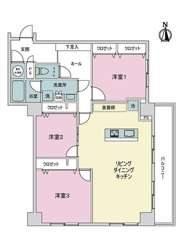 ライオンズマンション平尾(3LDK) 7階の間取り