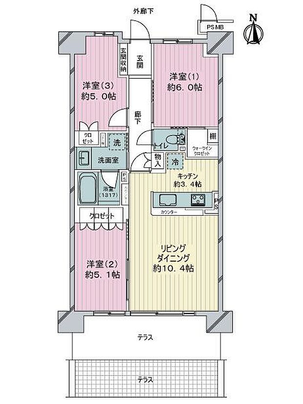 ライオンズ伊丹グランテラス(3LDK) 1階の間取り