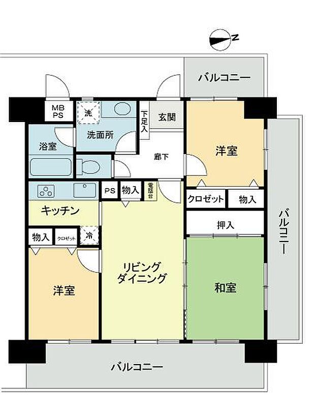 ライオンズマンション東浦和第2(3LDK) 4階の間取り