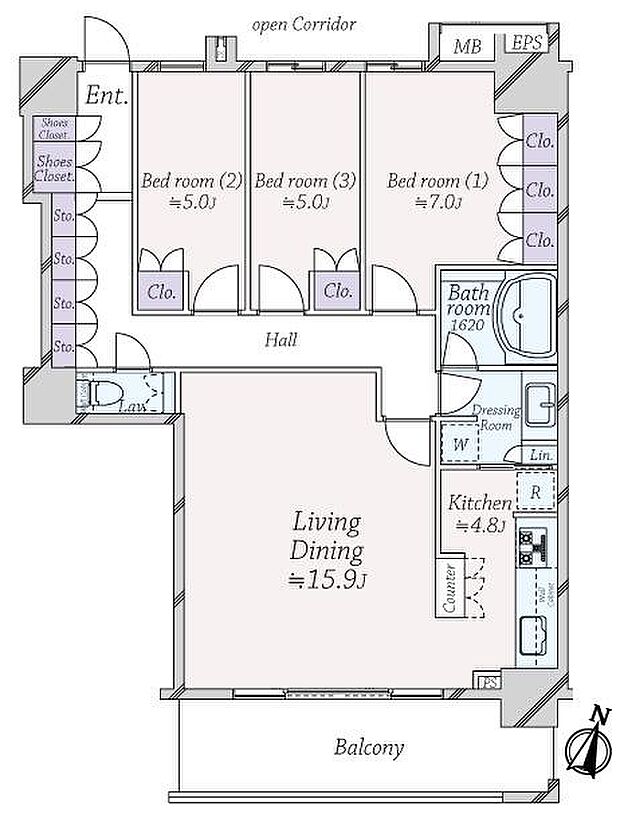 ＴＨＥ　ＫＯＳＵＧＩ　ＴＯＷＥＲ(3LDK) 22階の間取り