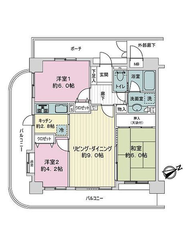 コスモ川崎駅前通り(3LDK) 4階の間取り