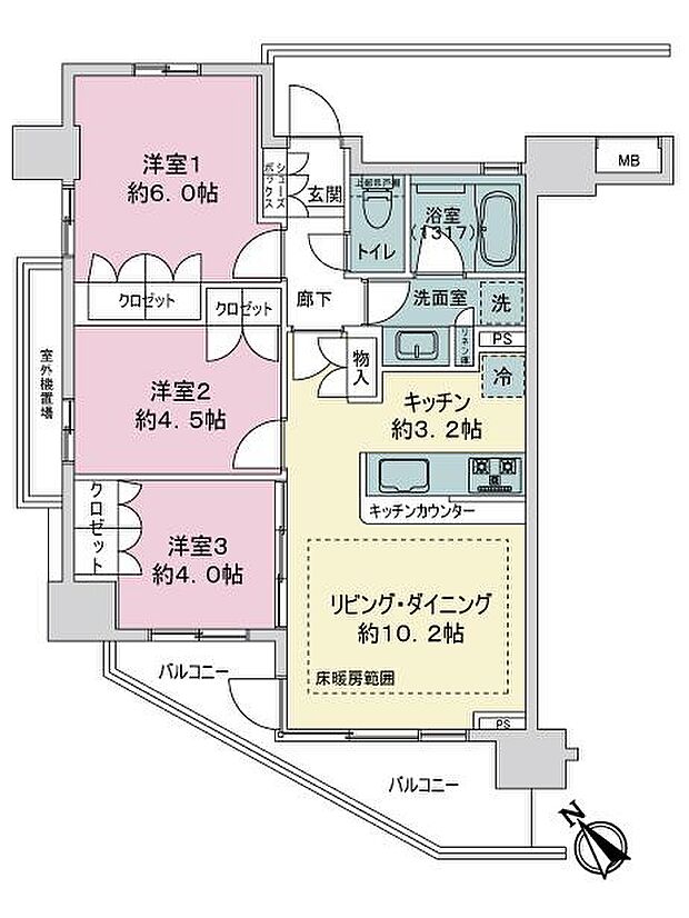 アンビシャスみずほ台(3LDK) 4階の間取り