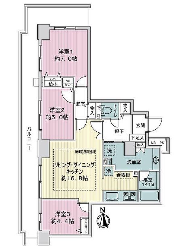 ライオンズタワー竹の塚ガーデン(3LDK) 19階の間取り