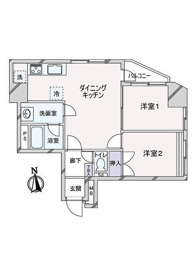 ライオンズマンション三軒茶屋第3(2DK) 8階の間取り