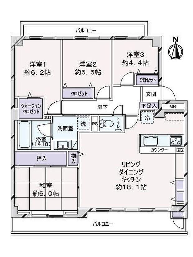 ディオレ新神戸Ｇ棟(4LDK) 3階の間取り