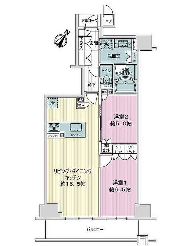 ジ・アーバネックスタワー神戸元町通(2LDK) 11階の間取り