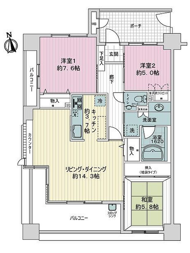 サーパス錦町中央(3LDK) 11階の間取り