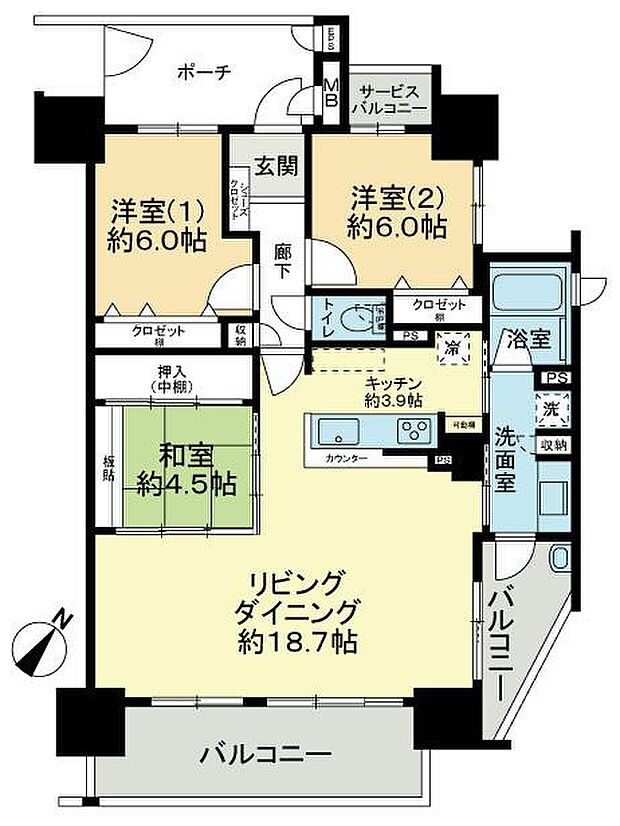 サーパス倉敷駅東レジデンス(3LDK) 4階の間取り