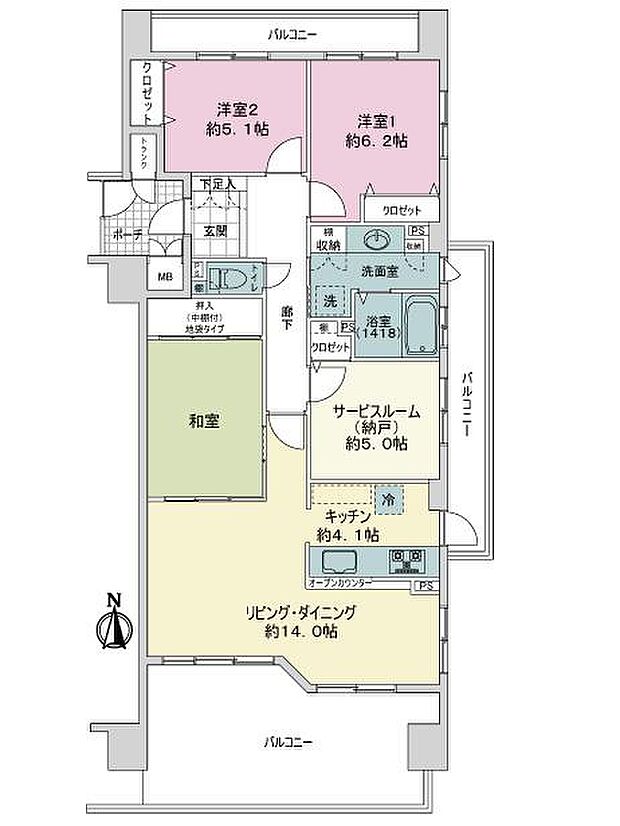 サーパス浜乃木けやき通り(3SLDK) 2階の間取り