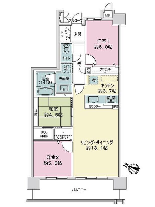 サーパス上乃木四丁目(3LDK) 3階の間取り