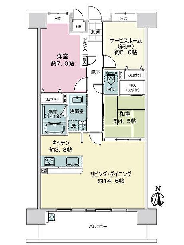 グランフォレスト西津田2番館(2SLDK) 8階の間取り