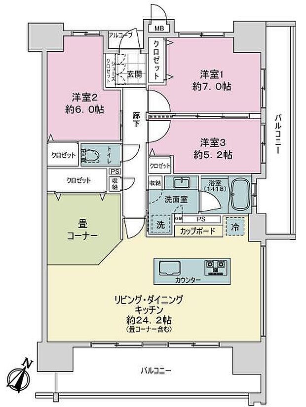 サーパス平田公園レジデンス(3LDK) 8階の間取り