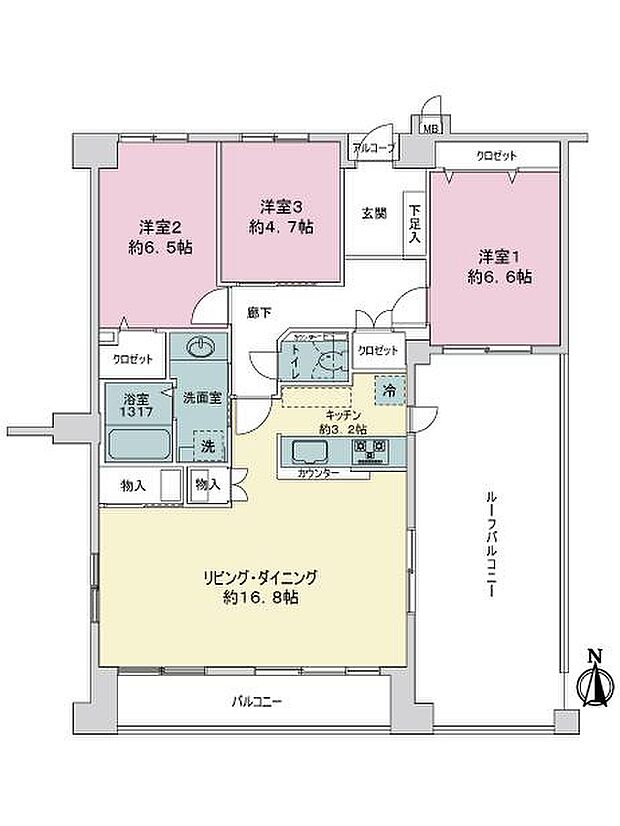 サーパス松本(3LDK) 13階の間取り