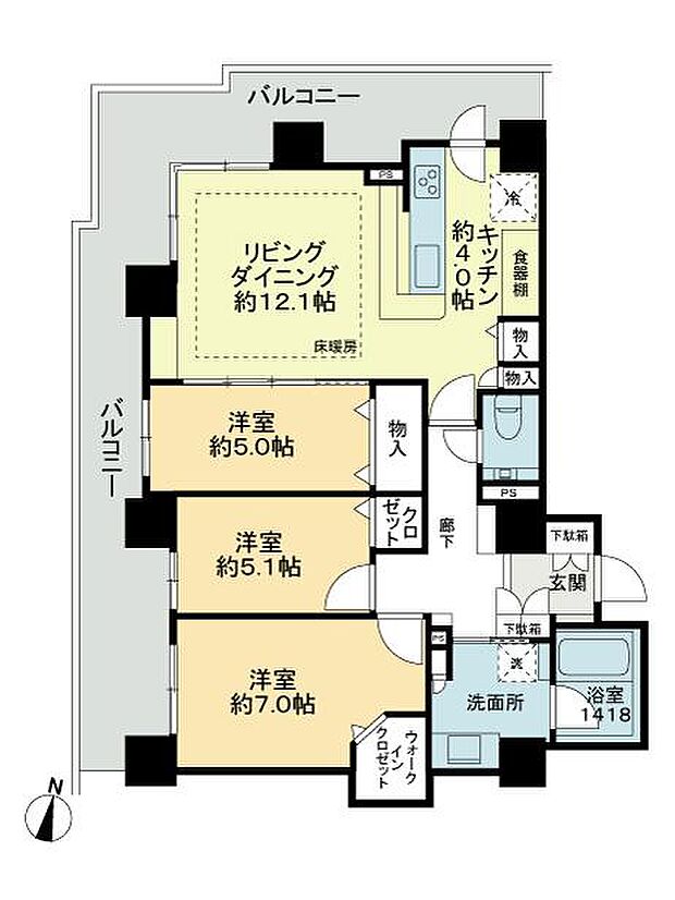 ブランズタワーアイム札幌大通公園(3LDK) 21階の間取り