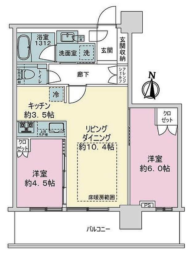 ライオンズタワー札幌(2LDK) 20階の間取り