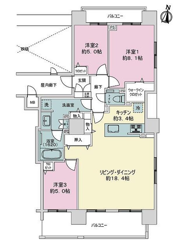 ライオンズ札幌イーストゲート(3LDK) 15階の間取り