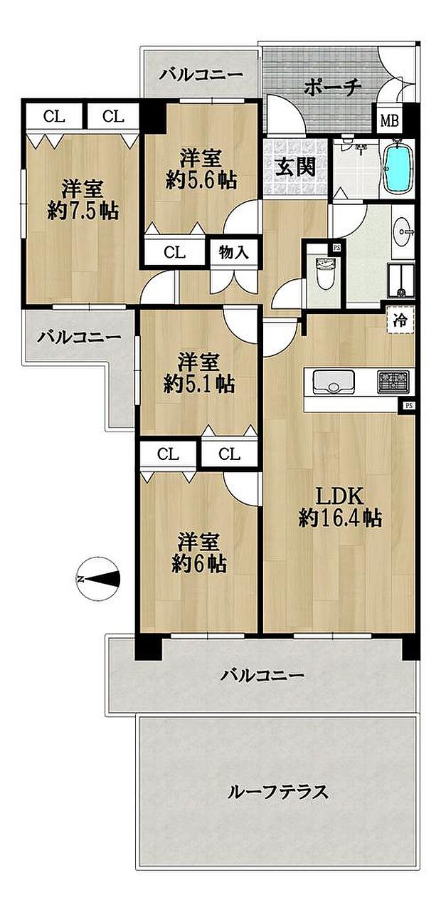 4LDK、価格4280万円、専有面積89.51m2、バルコニー面積20.91m2