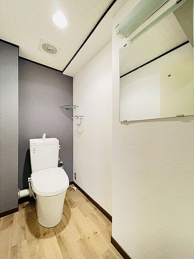トイレはミラー付きで広々空間です。