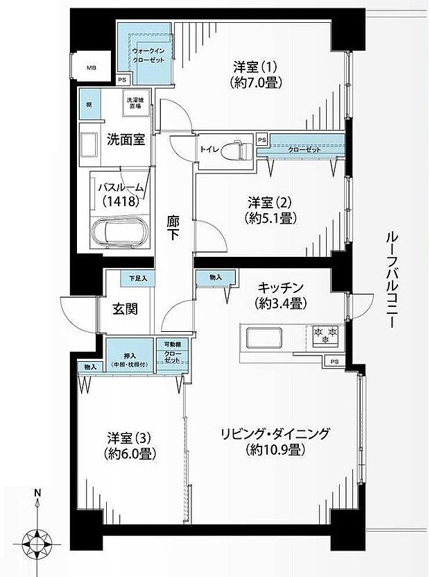 54平米のルーフバルコニー付きです！