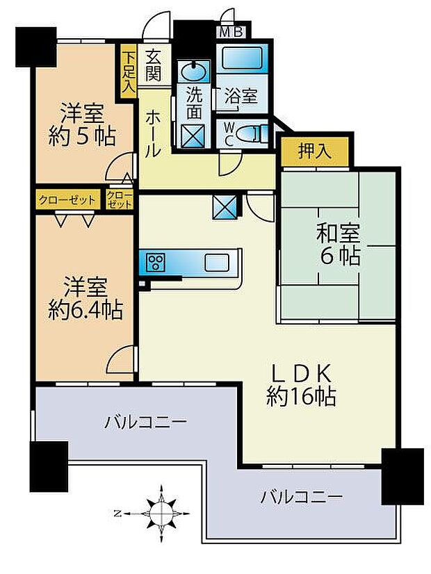 ダイアパレス六ツ門(3LDK) 3階の間取り