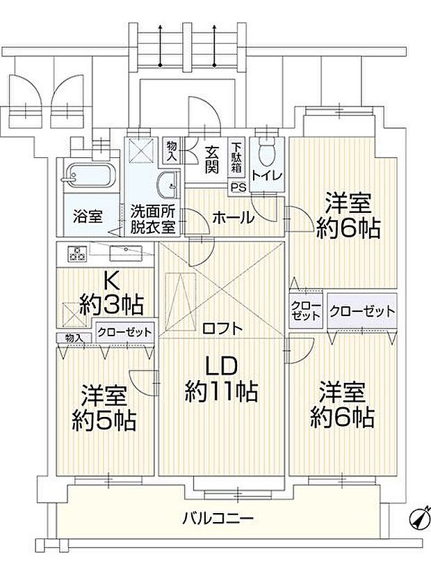 アプローズ空港前(3LDK) 5階の間取り