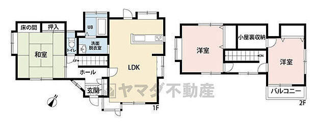 小屋裏収納がついた3LDKの間取り。LDK・和室・洋室には出窓があり開放感もあります＾＾