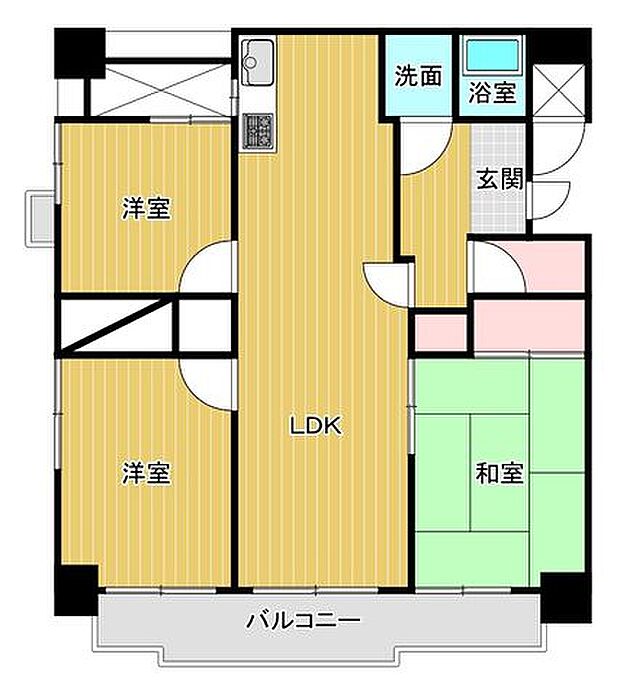 徳山デッキD2まで徒歩3分　ロイヤルマンション徳山(3LDK) 7階の間取り