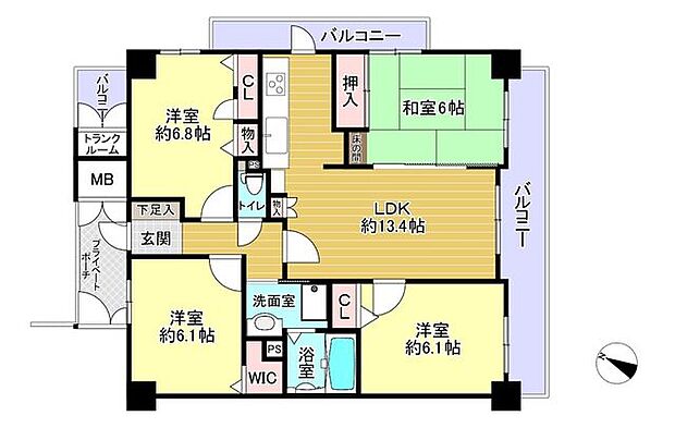 駅から徒歩3分　サンシティ徳山駅前　中古マンション(4LDK) 8階の間取り