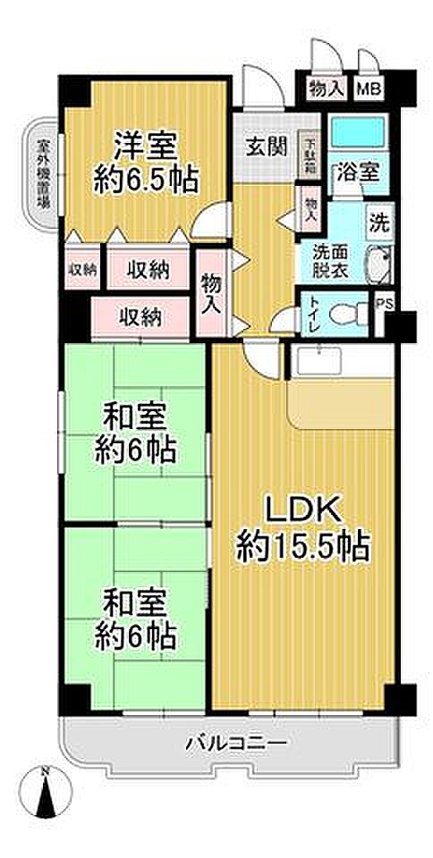 くずは男山レックスマンション(3LDK) 2階の間取り