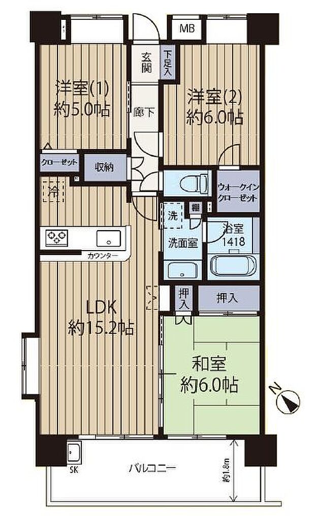 日神パレステージ上福岡(3LDK) 8階の間取り