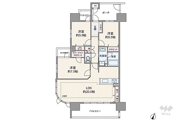 間取りは延床面積83.31平米の3LDK！LDKが約20.0帖あり、家族でゆっくりお過ごしいただけます！