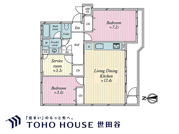 2LDK+S（納戸）専有面積61.54m2、バルコニー面積6.96m2