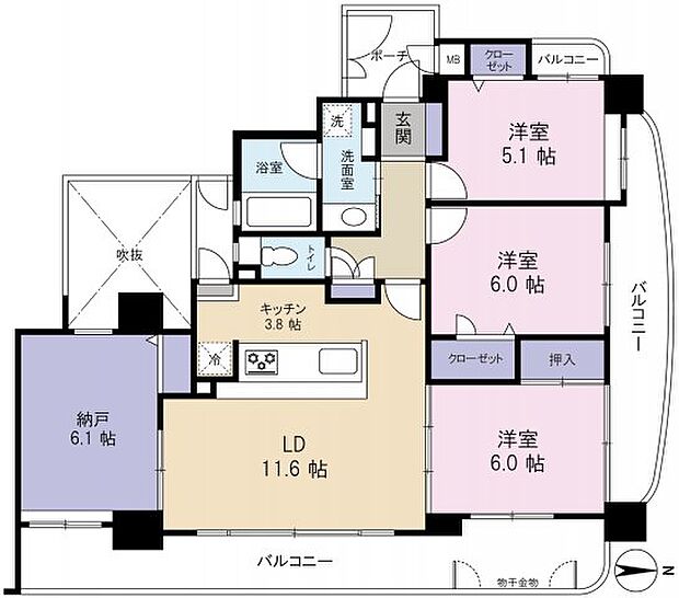 エルグラシア西原(3SLDK) 3階/303の間取り