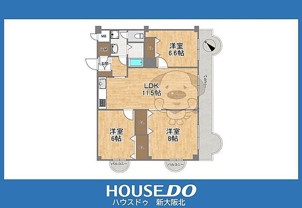 豊中ロイヤルマンション(3LDK) 9階の間取り