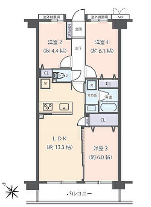 3LDK、価格2380万円、専有面積63.27？、バルコニー面積8.26？