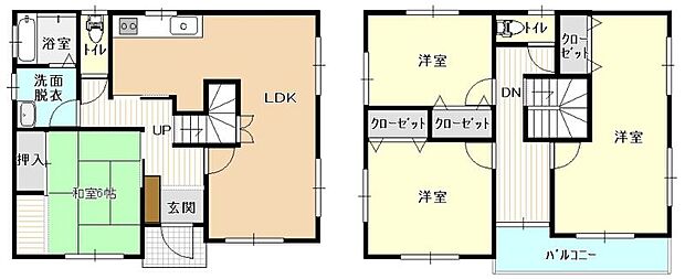 【間取り】 ＬＤＫ、和室、洋室×３