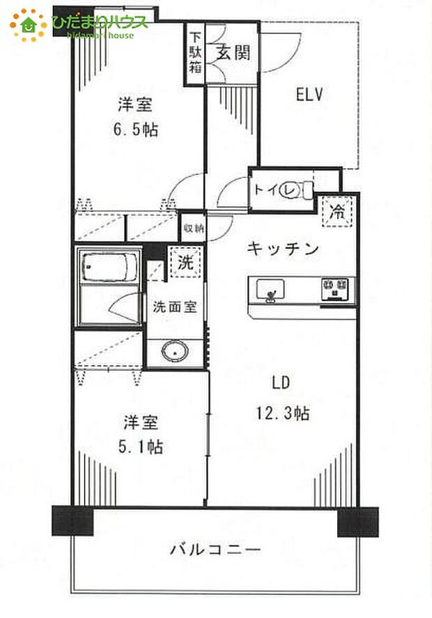 プレディアンスフォート北本ライズ(2LDK) 6階の間取り