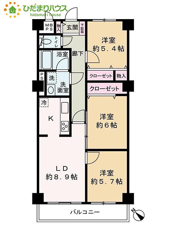 ナイスアーバン北本(3LDK) 4階の間取り