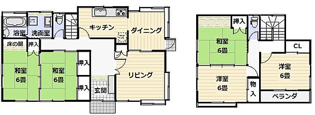 中古戸建　郡山市久留米二丁目(5LDK)の間取り