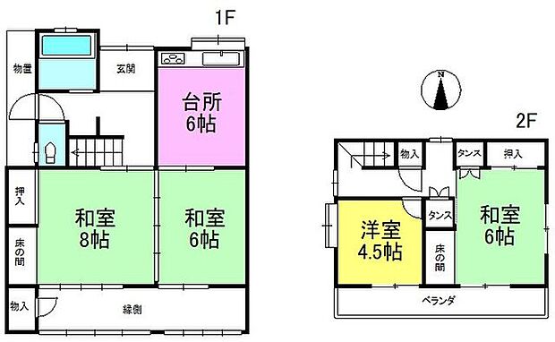 中古戸建　松本市県2丁目(4DK)の間取り