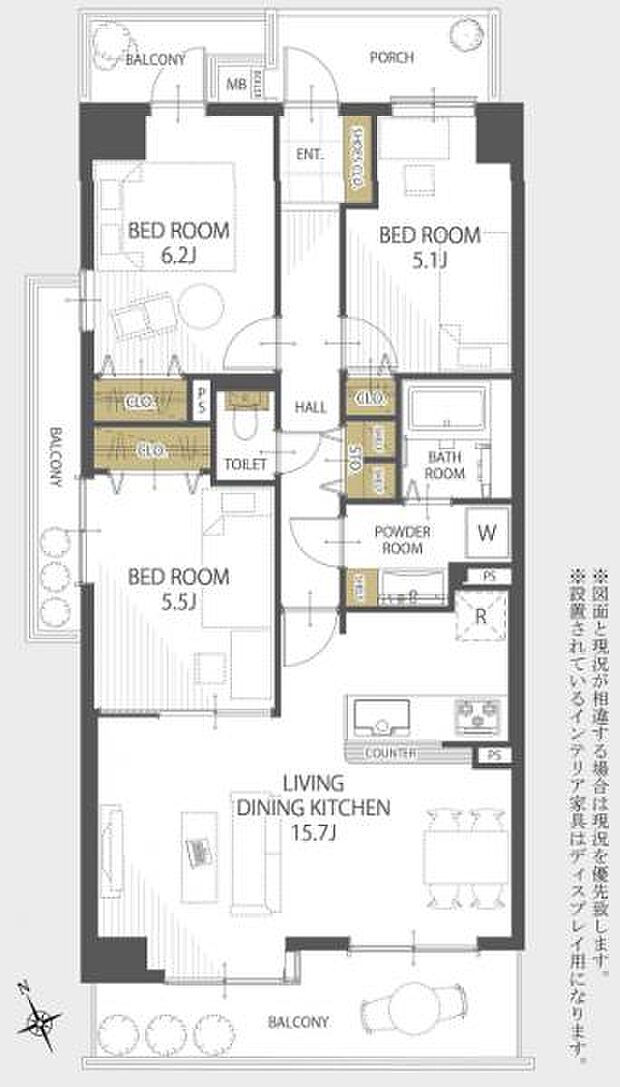 角部屋の3LDKです