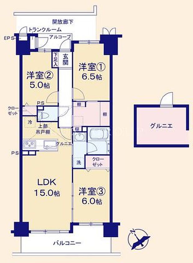 内装リフォーム◎最上階＆南西向きの陽当たりのいい住戸。グルニエもあるのでたっぷり収納可能です。