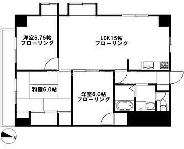 南向き・角住戸の心地のいい住空間♪3口ガスコンロなのでお料理も快適♪