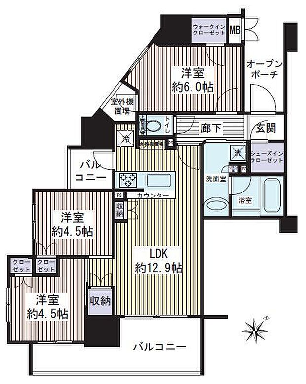 ソルフィエスタつきみ野レジデンスタワー(3LDK) 12階の間取り