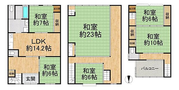 大阪市生野区桃谷4丁目(6LDK)の間取り